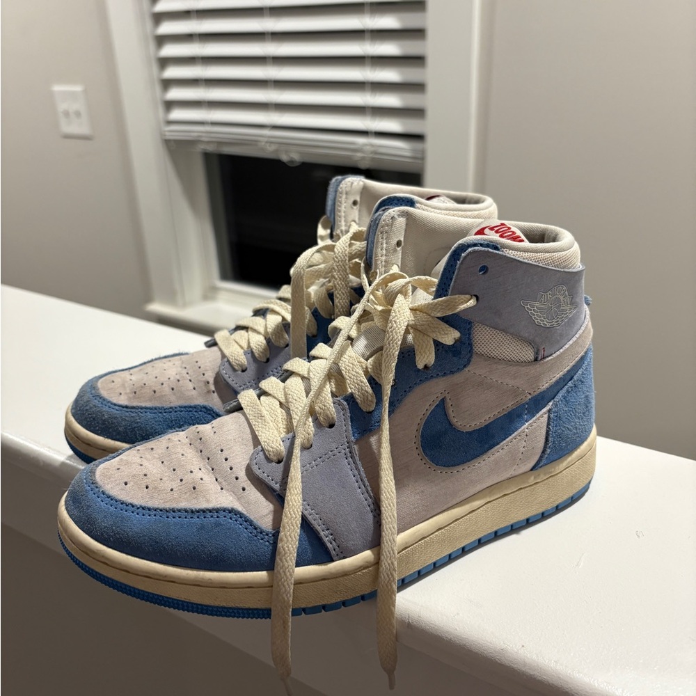 Blue and Cream High-Top Sneakers